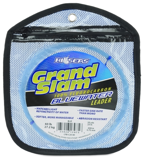 Picture of Hi-Seas Grand Slam Bluewater 100% Fluorocarbon Leader, 60 LB (27.2 Kg) Test, .030 IN (0.75 Mm) Dia, Blue, 25 YD (23 M)
