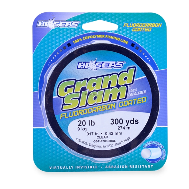 Picture of Hi-Seas Grand Slam Fluorocarbon Coated Fishing Line, 20 LB (9.0 Kg) Test, .017 IN (0.42 Mm) Diam, Clear, 300 YD