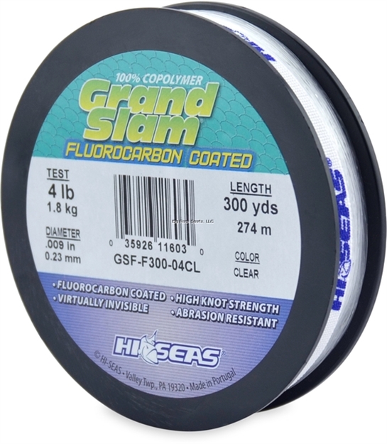 Picture of Hi-Seas Grand Slam Fluorocarbon Coated Fishing Line, 4 LB (1.8 Kg) Test, .009 IN (0.23 Mm) Diam, Clear, 300 YD