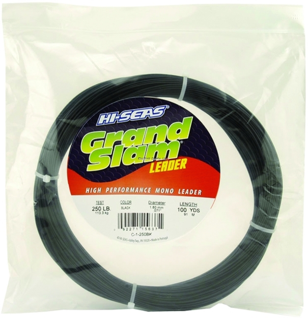 Picture of Hi-Seas Grand Slam Monofilament Leader, 400 LB (181.4 Kg) Test, .079 IN (2.00 Mm) Diam, Black, 100 YD