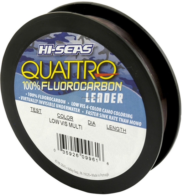 Picture of Hi-Seas Quattro 100% Fluorocarbon Leader, 25 LB Test, .018 IN (0.45 Mm) Diam, 4-Color Camo, 25 YD