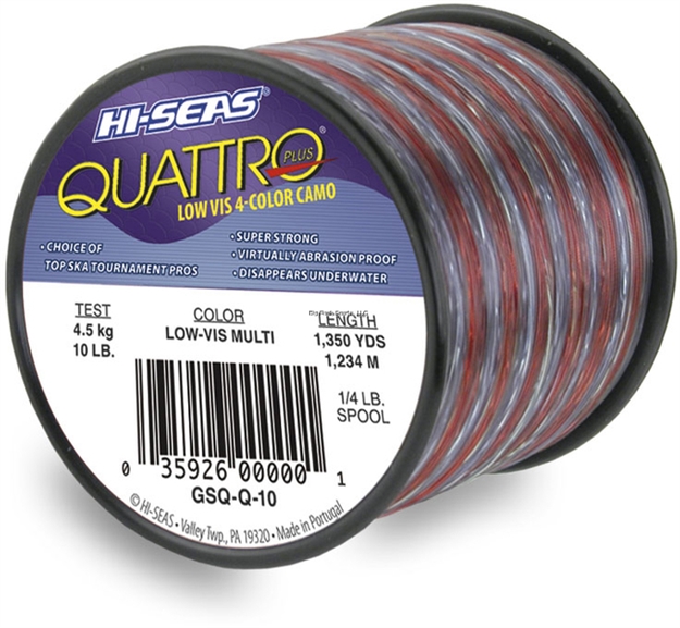 Picture of Hi-Seas Quattro Monofilament Line, 20 LB (9.0 Kg) Test, .018 IN (0.45 Mm) Diam, 4-Color Camo, 650 YD