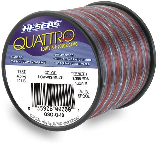 Picture of Hi-Seas Quattro Monofilament Line, 25 LB (13.6 Kg) Test, .020 IN (0.50 Mm) Diam, 4-Color Camo, 490 YD