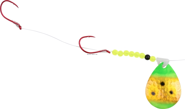 Picture of Hildebrandt Hammer Time Walleye Spinner, Freshwater, Double Hook, #4 Blade, Lime Chart, 12/Pkg