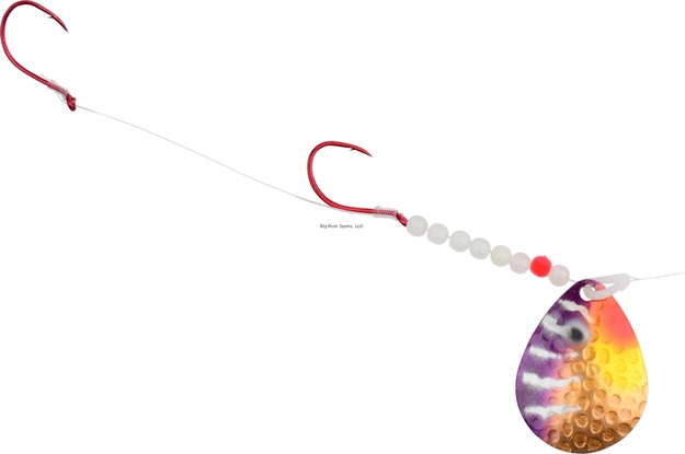 Picture of Hildebrandt Hammer Time Walleye Spinner, Freshwater, Double Hook, #4 Blade, Purple Perch, 12/Pkg