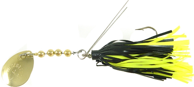 Picture of Hildebrandt Snagless Sally Spinner, 4 1/2", 1/2 Oz, 4/0 Hook, Black & Chartreuse Skirt With Gold Blade 4.5SSG-CHR