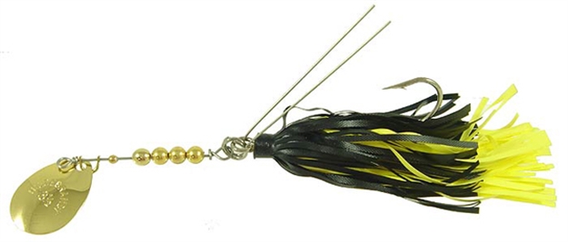 Picture of Hildebrandt Snagless Sally Spinner, 4 1/8", 3/8 Oz, 3/0 Hook, Black & Yellow Skirt With Gold Blade 4SSG-BLYL