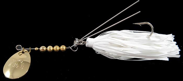 Picture of Hildebrandt Snagless Sally Spinner, 4 1/8", 3/8 Oz, 3/0 Hook, White Skirt With Gold Blade 4SSG-WH 025694002024