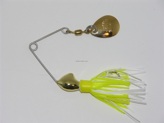 Picture of Hildebrandt Spin Dandy Microlite Spinnerbait, 1/6 Oz, SZ 2 Hook, Gold Head With Gold Blade Chartreuse & White