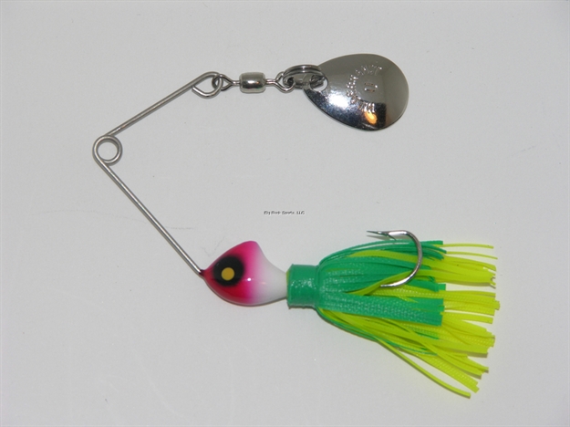 Picture of Hildebrandt Spin Dandy Microlite Spinnerbait, 1/8 Oz, SZ 2 Hook, White Head With Nickel Blade Green & Chartreuse