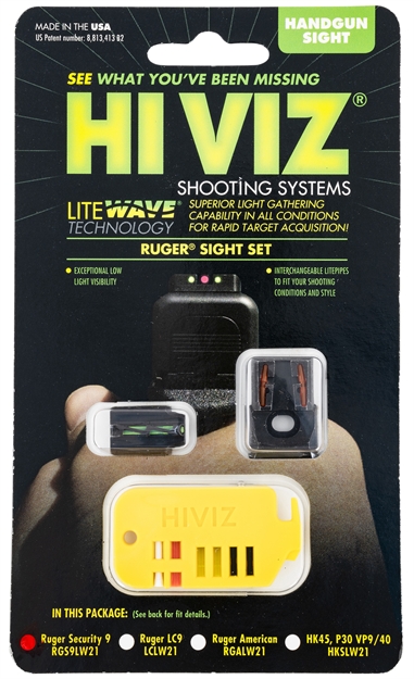 Picture of  Hiviz Rgs9lw21 Litewave Ruger Security 9 Sight Set Green Fiber Optic Front Sight-Orange Fiber Optic Rear Sight 613485589610