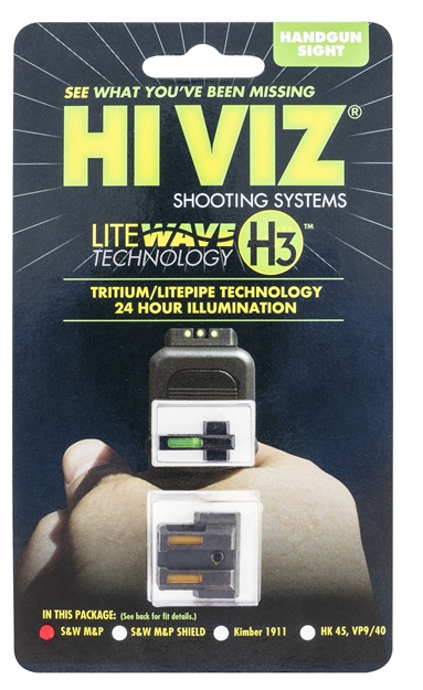 Picture of Hiviz Litewave H3 Sight Tritium, Green/Orange Litepipes W/White Front Ring, Fits M&P Fullsize And Compact IN All Calibers MPN421 613485589795