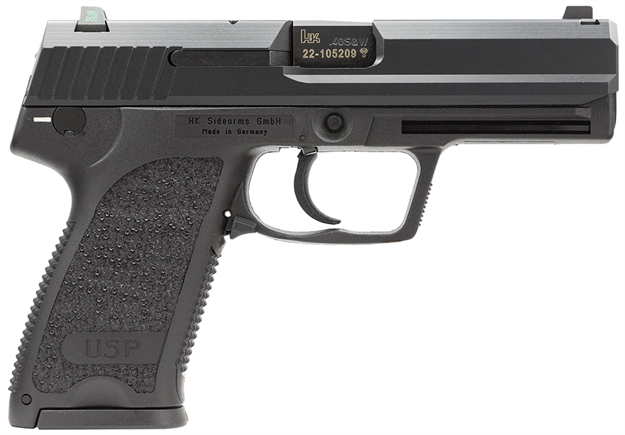 Picture of Heckler & Koch 81000319 Usp V7 Lem 40 S&W Caliber With 4.25" Barrel, 13+1 Capacity, Overall Black Finish, Serrated Trigger Guard Frame, Serrated Steel Slide, Polymer Grip & Night Sights Includes 3 Mags 704007LEA5 642230248250