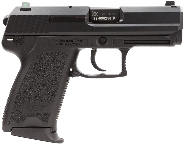 Picture of Heckler & Koch 81000343 Usp Polymer Frame 45 Acp 8+1 3.78" Polygonal Rifled Barrel, Black Serrated Slide, Black Polymer Frame, Black Polymer Grip, Ambidextrous 704531LEA5 642230245563