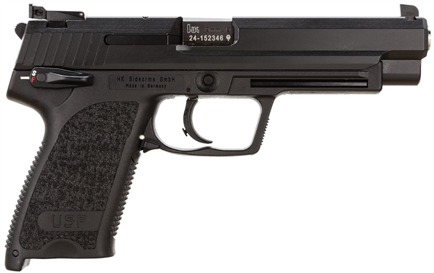 Picture of Heckler & Koch 81000362 Usp Expert V1 9Mm Luger Caliber With 5.20" Barrel, 10+1 Capacity, Overall Black Finish, Serrated Trigger Guard Frame, Serrated Steel Slide & Polymer Grip Includes 2 Mags 709080A5 642230247345