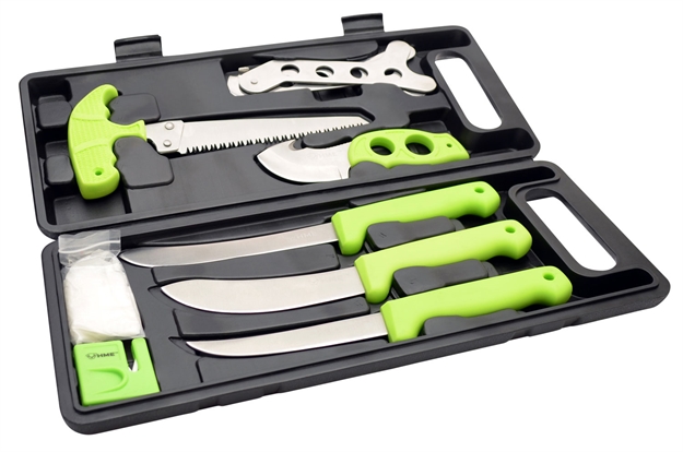 Picture of Hme Hmekn9dlxd Deluxe Hunt Dressing Kit  11.20"/10.40"/6.80"/9.50"/9.40" Stainless Steel Gut Hook/Drop Point/Saw/Curved Rubber HME-KN-9DLXD