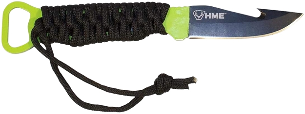Picture of Hme Hmekn-Skfbg Skeleton  4.5" Fixed Gut Hook Plain Black Oxide Stainless Steel Blade/Black/Green Cord Wrapped Micarta Handle Includes Sheath HME-KN-SKFBGH 888151020005