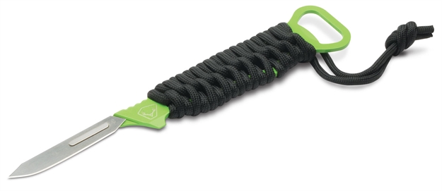 Picture of Hme Hmeknskrab Skeleton Replace A Blade Fixed Skinner Plain Stainless Steel Blade/Black/Green Cord Wrapped Micarta Handle Includes 5 Replacement Blades/Sheath HME-KN-SKRAB 888151019993