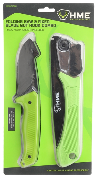 Picture of Hme Hmeknfsfb Saw And Knife 420Hc Stainless Steel Black Oxide Gut Hook/Saw Thermoplastic Rubber Green