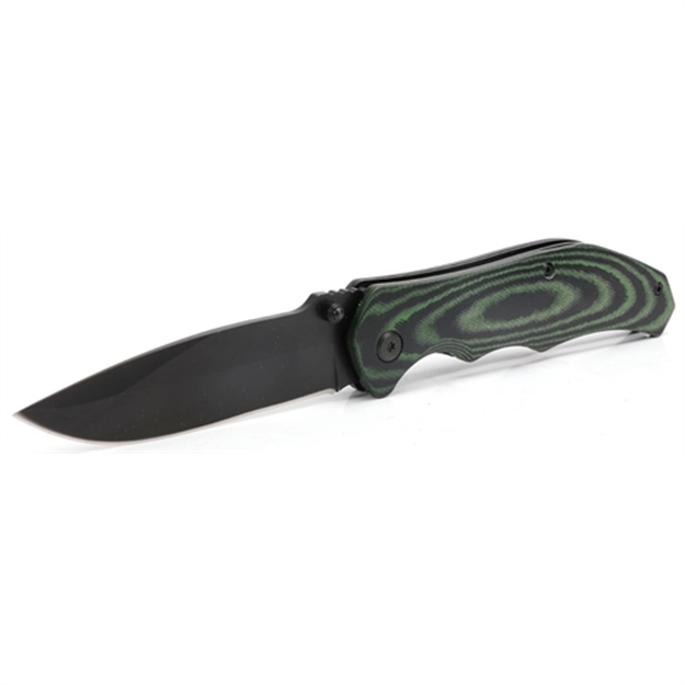 Picture of Hme Kn45pk Pocket Knife  Folding Drop Point Plain Black Oxide 420Hc SS Blade Black/Green Micarta Handle HMEKN45PK
