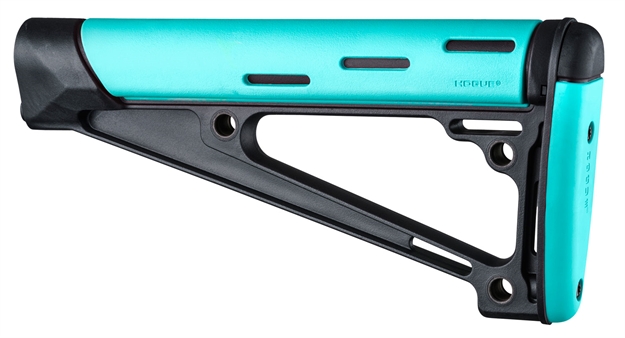 Picture of Hogue 13441 Overmolded Fixed Buttstock Ar-15 A2 Rubber/Polymer Black/Aqua