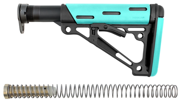 Picture of Hogue 13445 Overmolded Collapsible Buttstock Ar-15 Rubber/Polymer Black/Aqua