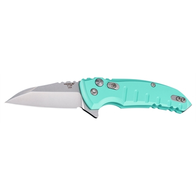 Picture of  Hogue 24163 X1 Microflip 2.75" Folding Wharncliffe Plain Tumble Polish 154Cm SS Blade/Aquamarine Anodized Aluminum Handle Includes Pocket Clip