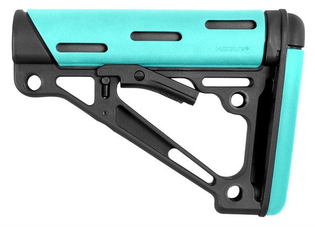 Picture of  Hogue 13440 Overmolded Collapsible Buttstock Aqua Overmolded Rubber Black Synthetic Ar-15, M16 With Mil-Spec Tube (Tube Not Included) 743108134405