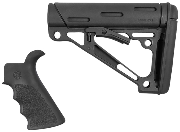 Picture of  Hogue 15055 Overmolded Combo Kit Black Synthetic With Rubber Overmold, Collapsible Stock, Beavertail Grip With Finger Grooves, Fits Commercial Buffer Tube (Tube Not Included) 743108150559