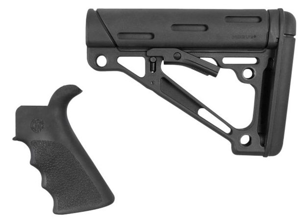 Picture of  Hogue 15056 Overmolded Combo Kit Collapsible Black Overmolded Rubber Black Synthetic & Black Rubber Grip For Ar15, M16 With Mil-Spec Tube (Tube Not Included)