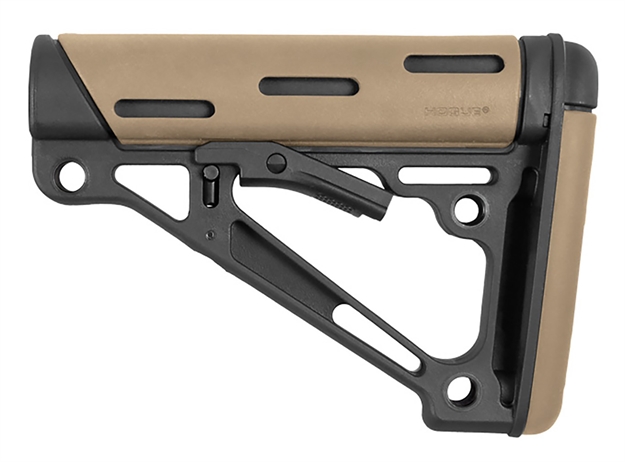 Picture of  Hogue 15340 Overmolded Collapsible Buttstock Made OF Synthetic Material With Black Finish & Flat Dark Earth Overmolded Rubber For Ar-15, M16, M4 With Mil-Spec Buffer Tube (Tube Not Included) 743108153406