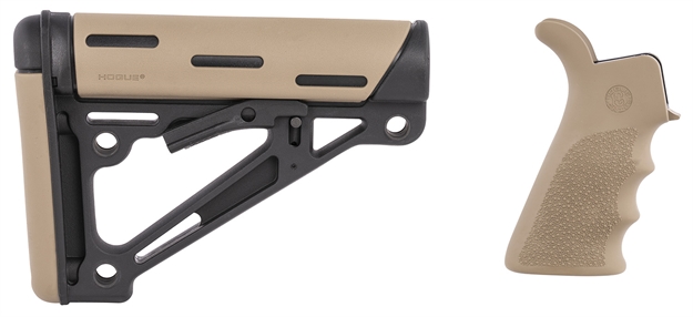 Picture of  Hogue 15355 Overmolded Collapsible Buttstock Black Synthetic Flat Dark Earth Overmolded Rubber & Flat Dark Earth Rubber Finger Grooved Grip For Ar-15, M16 With Commercial Tube (Tube Not Included) 743108153550