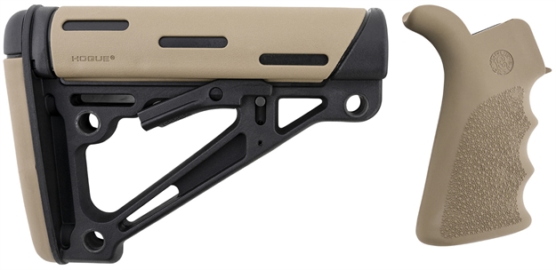 Picture of  Hogue 15356 Overmolded Collapsible Buttstock Black Synthetic Flat Dark Earth Overmolded Rubber & Flat Dark Earth Rubber Finger Grooved Grip For Ar-15, M16 With Mil-Spec Buffer Tube (Tube Not Included)