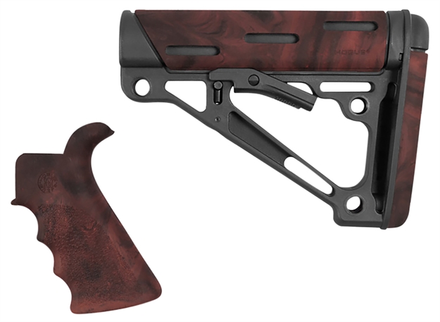 Picture of  Hogue 15456 Overmolded Collapsible Buttstock Black Synthetic Red Lava Overmolded Rubber & Red Lava Rubber Finger Grooved Grip For Ar-15, M16 With Mil-Spec Buffer Tube (Tube Not Included) 743108154564