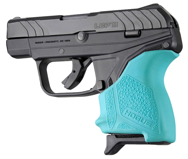 Picture of  Hogue 18124 Handall Beavertail Grip Sleeve Made OF Rubber With Textured Aqua Blue Finish For Ruger Lcp II 743108181249