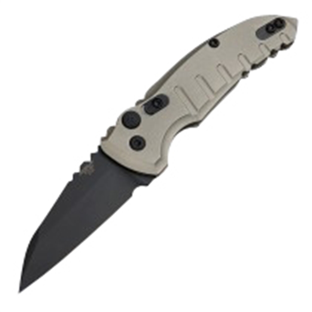 Picture of Hogue 24107 A01-Microswitch  2.75" Wharncliffe Plain Anodized Aluminum Flat Dark Earth Handle Folding