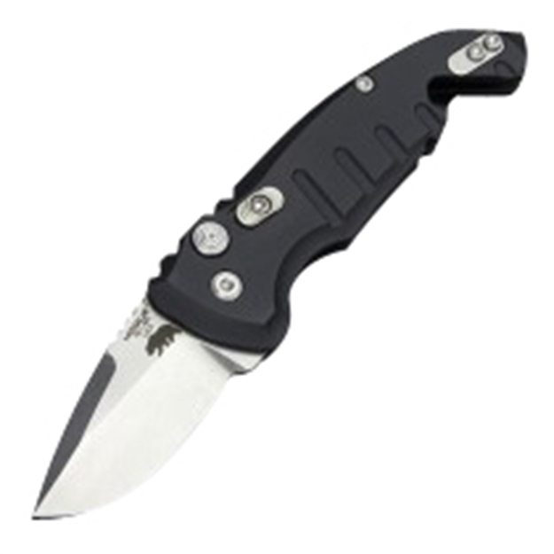 Picture of Hogue 24120 A01-Microswitch  1.95" Drop Point Plain Anodized Aluminum Black Handle Folding