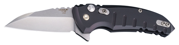 Picture of  Hogue 24160 X1 Microflip 2.75" Folding Wharncliffe Plain Tumble Polish Tumble Polish Cpm 154 SS Blade/Matte Black Anodized Aluminum Handle Includes Pocket Clip 743108241608