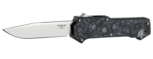 Picture of  Hogue 34039 Compound  3.50" Otf Clip Point Plain Stone Tumbled Cpm 30Cv SS Blade. G-Mascus Black Aluminum/G10 Handle