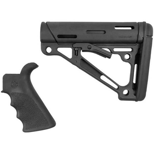 Picture of  Hogue 15055 Overmolded Combo Kit Black Synthetic With Rubber Overmold, Collapsible Stock, Beavertail Grip With Finger Grooves, Fits Commercial Buffer Tube (Tube Not Included) 743108150559