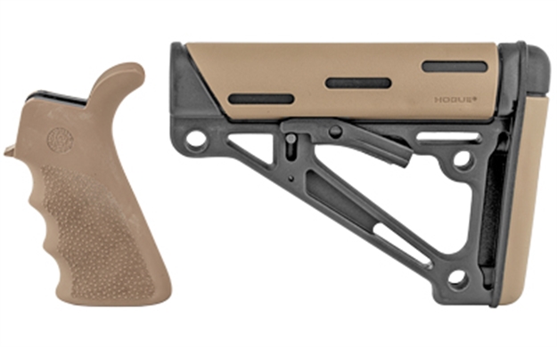 Picture of  Hogue 15356 Overmolded Collapsible Buttstock Black Synthetic Flat Dark Earth Overmolded Rubber & Flat Dark Earth Rubber Finger Grooved Grip For Ar-15, M16 With Mil-Spec Buffer Tube (Tube Not Included)