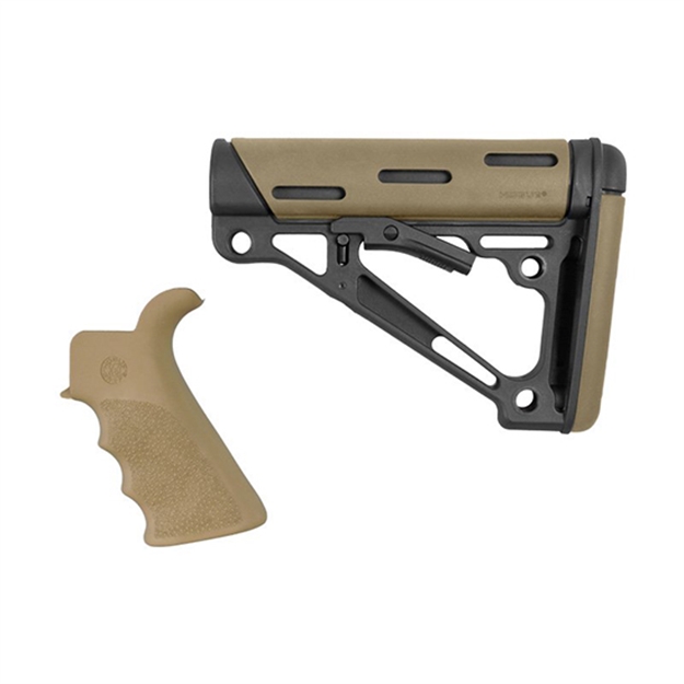 Picture of  Hogue 15356 Overmolded Collapsible Buttstock Black Synthetic Flat Dark Earth Overmolded Rubber & Flat Dark Earth Rubber Finger Grooved Grip For Ar-15, M16 With Mil-Spec Buffer Tube (Tube Not Included)