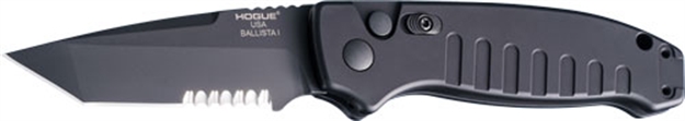 Picture of  Hogue 64120 Ballista  3.50" Folding Tanto Part Serrated Black Cerakote 154Cm SS Blade, Matte Black W/Fluted Texture Aluminum Handle