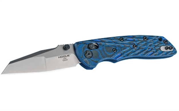 Picture of  Hogue 24263 Deka  3.25" Folding Modified Wharncliffe Plain Stone Tumbled Cpm 20V SS Blade, G-Mascus Blue Grn Handle