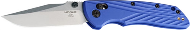 Picture of  Hogue 24373 Deka  3.25" Folding Clip Point Plain Stone Tumbled Cpm Magnacut Steel Blade, Blue Textured Grn Handle