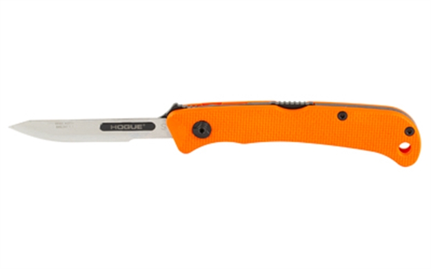 Picture of  Hogue 35834 Expel  2.50" Folding Scalpel Plain Satin High Carbon Steel Blade, Blaze Orange Textured G10 Scales/Ss Handle