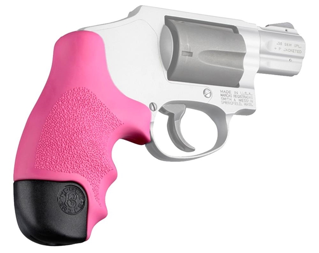 Picture of Hogue 60027 Overmolded Tamer  Cobblestone Pink Rubber With Finger Grooves For S&W J Frame Centennial With Round Butt, Bodyguard 743108600276