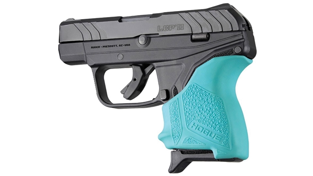 Picture of  Hogue 18124 Handall Beavertail Grip Sleeve Made OF Rubber With Textured Aqua Blue Finish For Ruger Lcp II