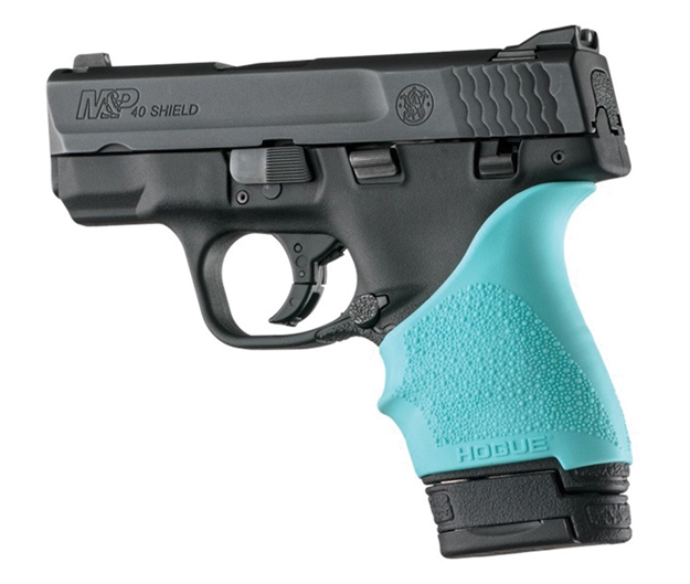 Picture of Hogue Handall Beavertail Molded Rubber Grip Sleeve S&W M&P Shield, Ruger Lc9 Aqua 18404