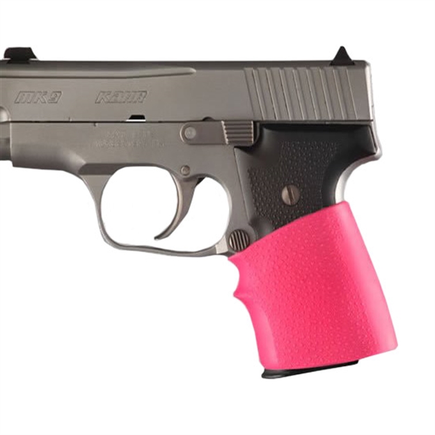 Picture of  Hogue 18007 Handall Jr. Grip Sleeve Small Size Made OF Rubber With Textured Pink Finish & Finger Groove For Most 22, 25 & 38 Pistols